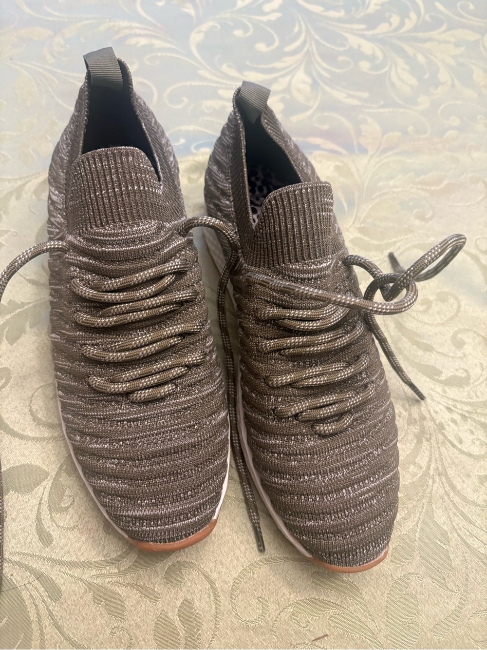 Women's Knit Lace-Up Athletic Sneakers in Taupe